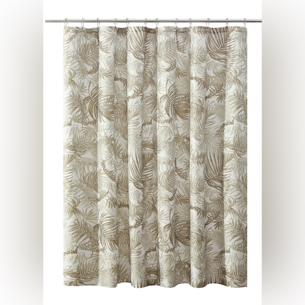 MAINSTAYS shower curtain 72”x72” Tropical Palm Leaf Print Tan Beige Curtain